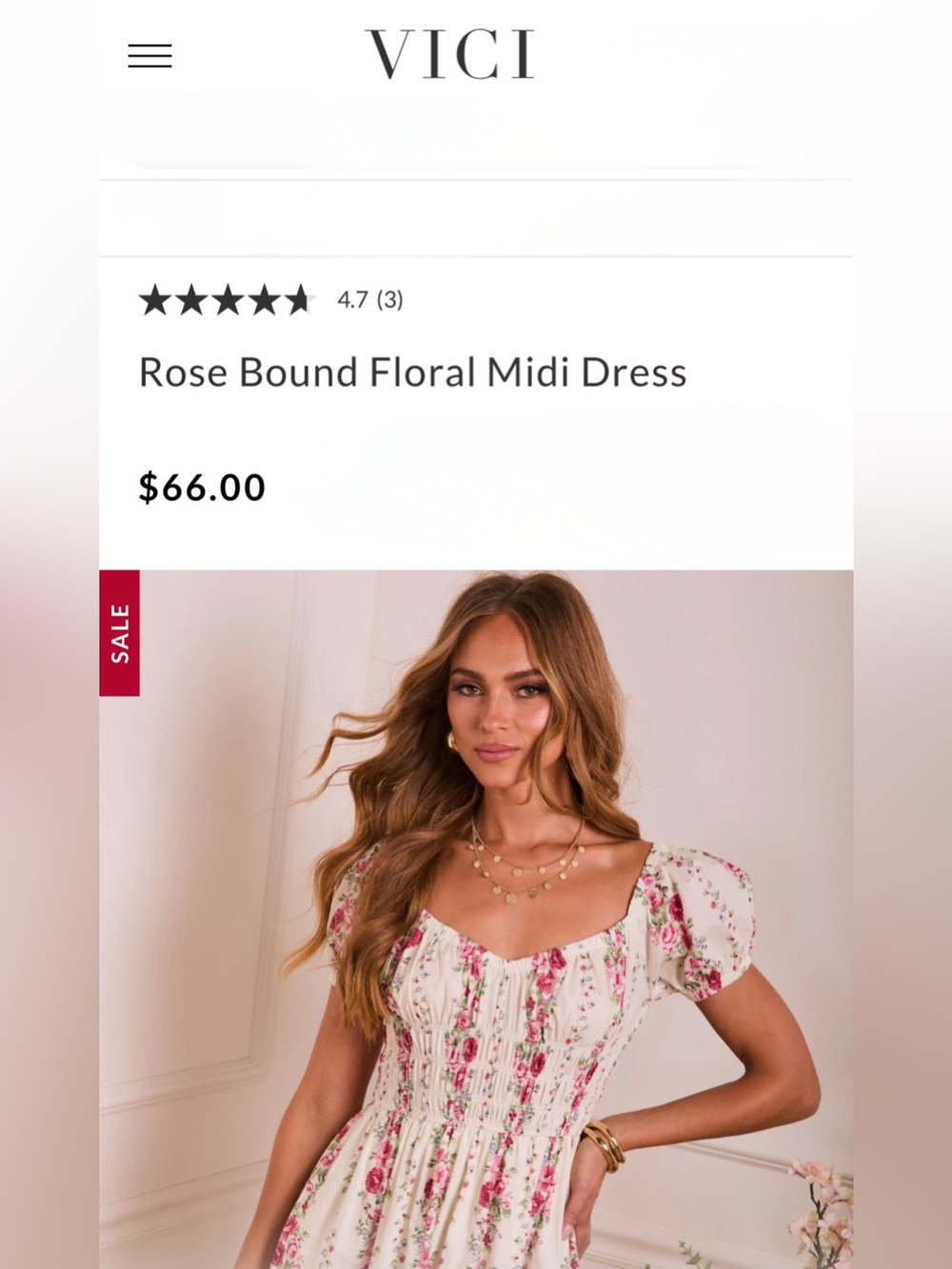 VICI Rose Bound Floral Smocked Midi Dress S NWOT - Picture 2 of 8